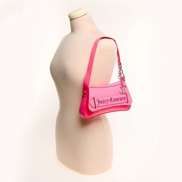 Juicy Couture Hot Pink Faux Leather Jasmine Flap Hobo Bag w/ Metallic Mini Pouch - Picture 16 of 16
